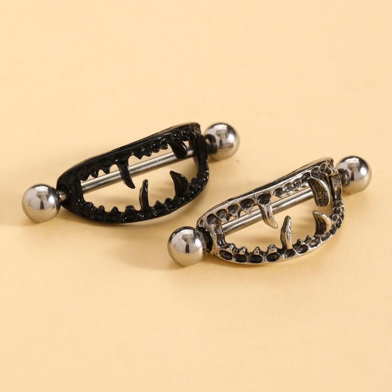 Openwork Fangs Ear-Piercing Jewelry with a Visible Straight Barbell and Ball Ends for Stacked Cartilage Styling Looks