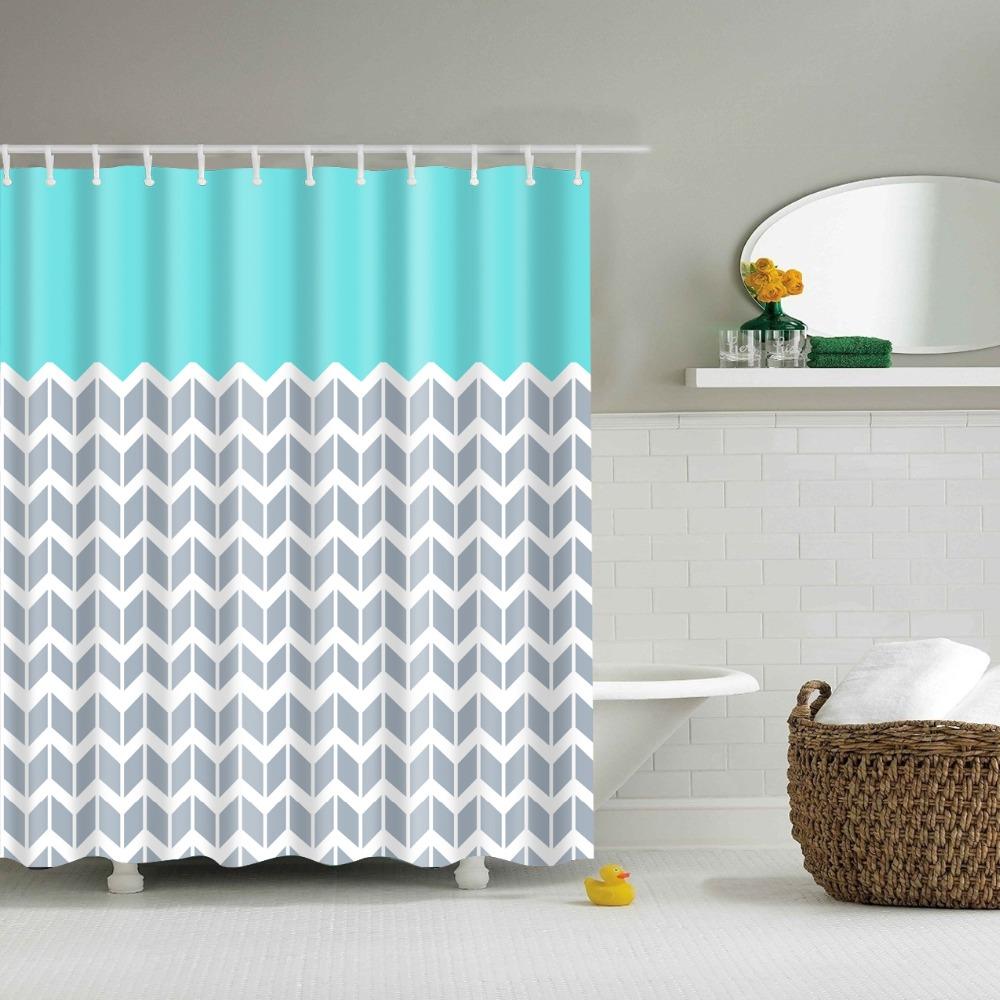 Nordic Style Geometric Stripe Wave Shower Curtains Frabic Waterproof Polyester Bathroom Curtain With Hooks