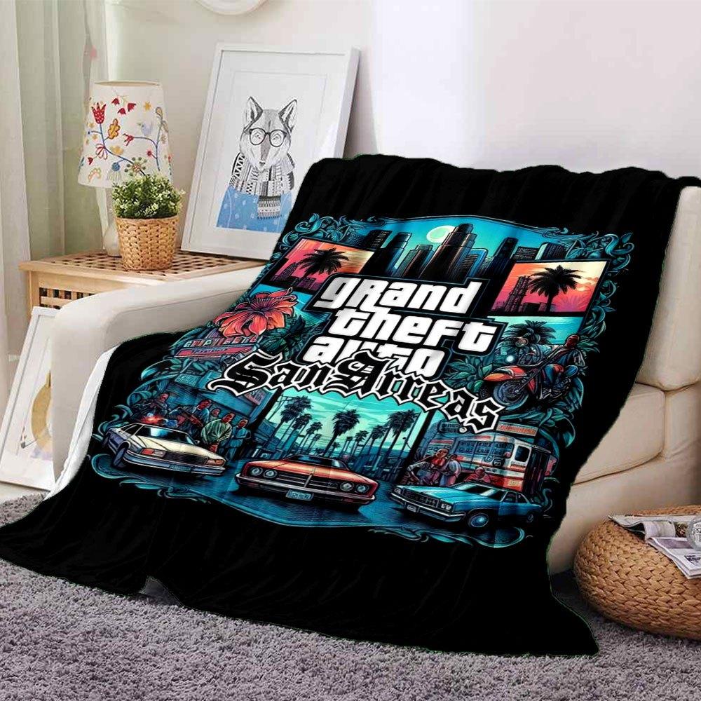 1 pezzo Coperta Morbida in Flanella Grand Theft Auto con Stampa di Designer Una coperta accogliente per tutte le stagioni, perfetta per il divano, il letto, l'ufficio