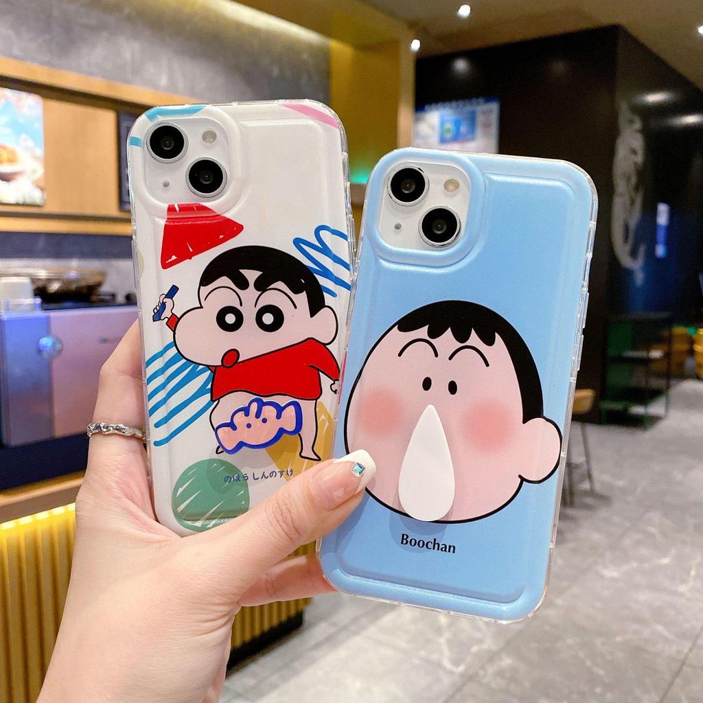 IPhone 16 Crayon Shin-chan Drehbarer Ah Dai Rotz Airbag Weiche Hülle mit Fotorahmen für Apple 12