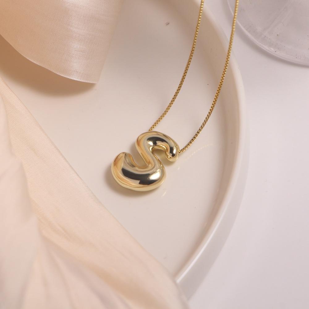 Gold Plated Balloon 26 Letter Necklaces Smooth Stainless Steel Bubble Initial Pendant Chunky Women Personality Chain Jewelry