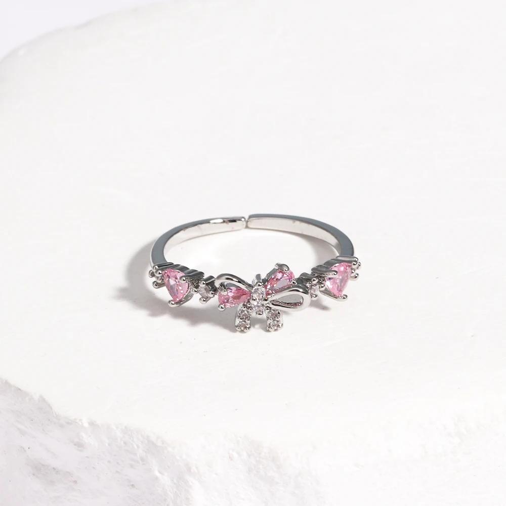 

Elegant Bowknot Rings Pink Zircon For Women Gold Silver Color Ring Wedding Jewelry Gift Bijoux Femme Free Shipping