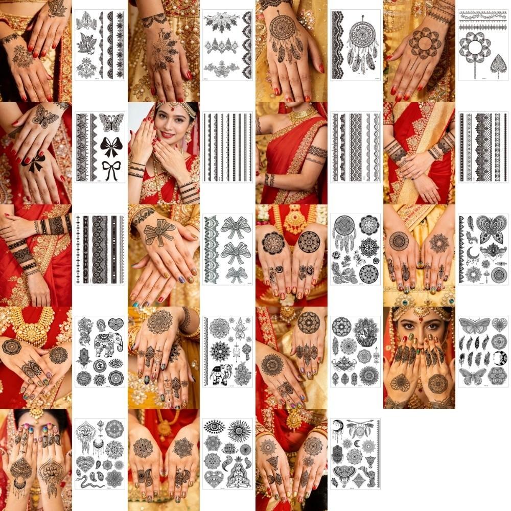 Adesivos de Transferência de Água Tatuagem Temporária de Henna Índia Mehndi Flor Arte Corporal Adesivo Mulher/Senhora/Menina