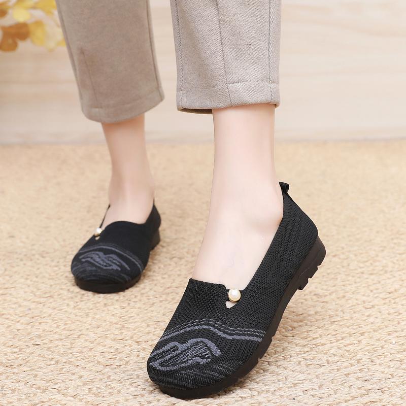 

Осенние новые нескользящие дышащие туфли для мам с одной педалью, мягкие подошвы, сетчатые одинарные туфли для пожилых женщин из старой пекинской ткани 40 чёрный