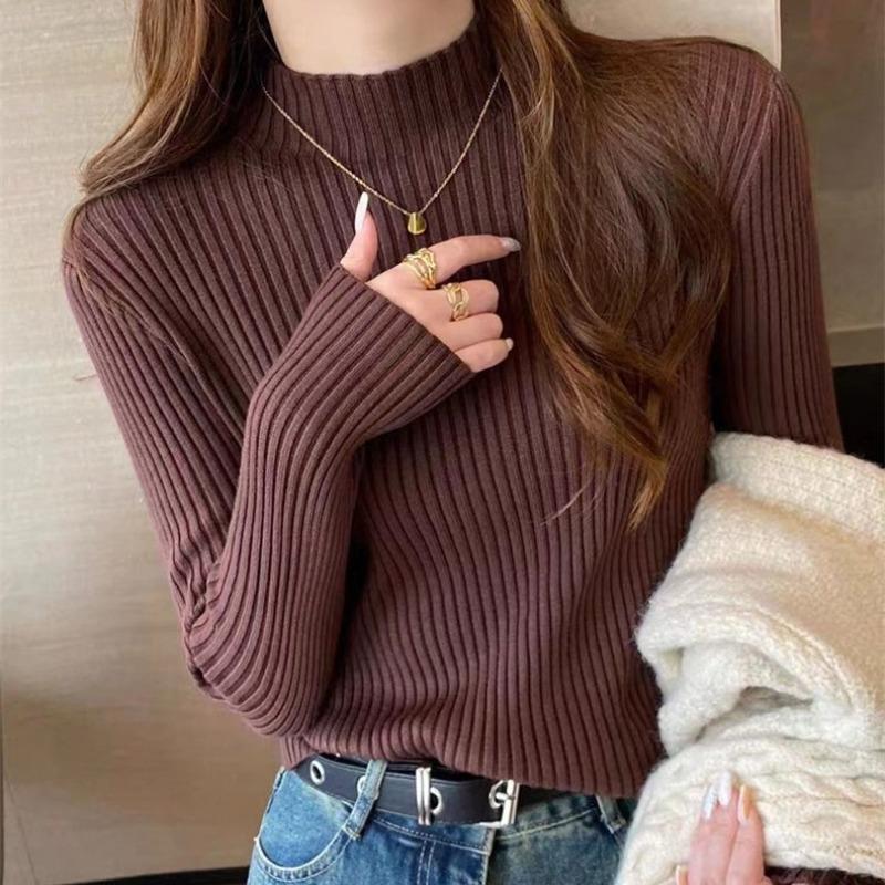 Autumn and winter new simple knitted sweater bottoming top women's versatile slim-fitting and thin semi-turtleneck pullover sweater inner