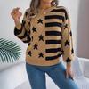 Autumn and Winter Casual Starry Striped Lantern Long-sleeved Pullover Sweater Women's Clothing