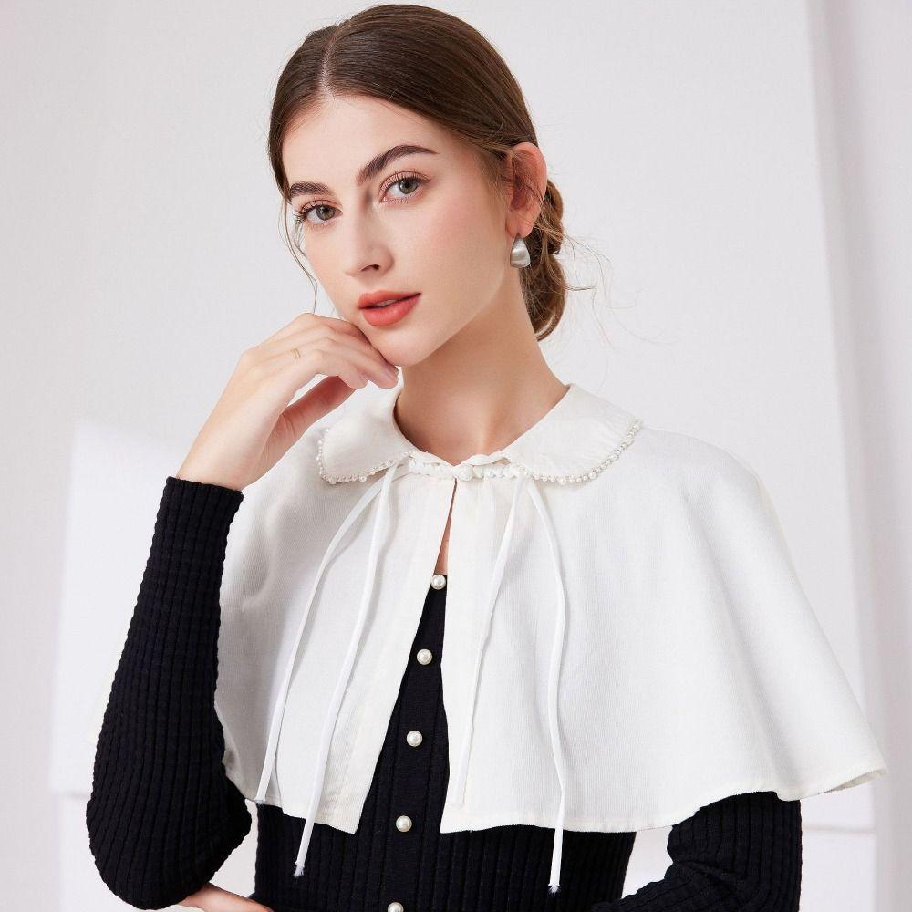 White Shawl Detachable Collar Bowknot Blouse Shoulders Fake Collar Ruffled Shawl  All Matching