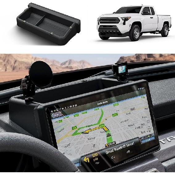 Dashboard Behind Screen (8-Inch) Storage Box For 2024 2025 Toyota Tacoma & 2025 4Runner Accessories, Center Console Organizer Tray With Anti-Slid Pad
