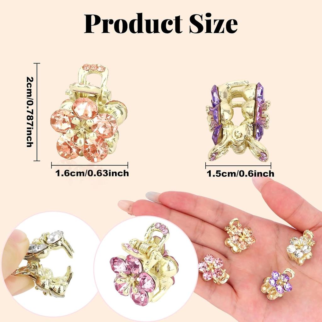12Pcs Small Flower Hair Clips Wiht Rhinestones, Decorative Metal Claw Clips for Thick To Thin Hair, Cute Hair Accessories for Women Girls (Colorful)