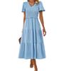 Women's Spring and Summer Temperament Casual Olive Solid Color V-neck Short-sleeved Dress