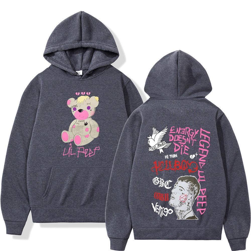 Rapper Lil Peep CryBaby Hellboy Bear Hoodies Unisex Vintage Hip Hop Oversized Sweatshirts Autumn Winter Fleece Warm Pullovers