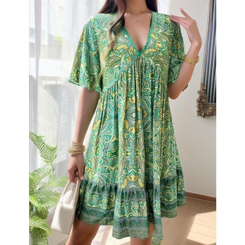 

IHUASU Fashion Summer Spring Short Sleeve V-Neck Casual Dresses S зелёный
