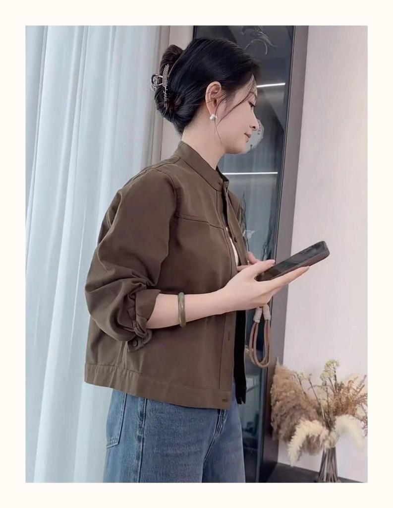 Women's Casual Versatile Stand Collar Jacket - Korean Style Spring/Autumn Loose Baseball Uniform Top