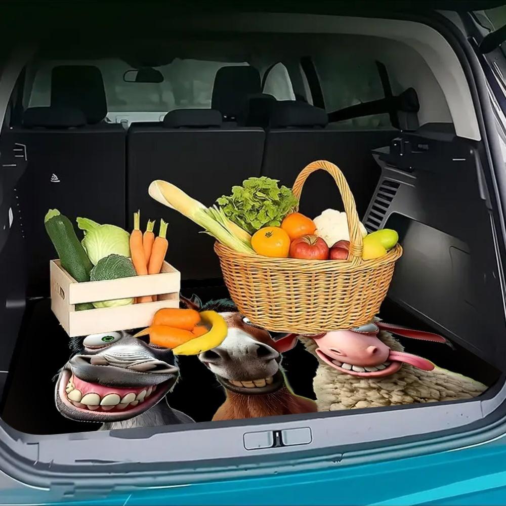 1Pcs 2D Flat Cartoon Donkey Horse Sheep Tripl Car Trunk Mat Anti Slip Cargo Liner Waterproof Storage Protector for SUV Sedan