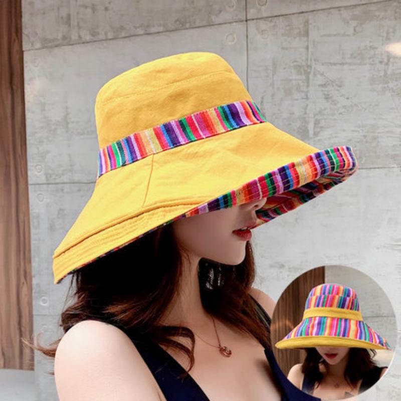 Women's Double-sided Sun Visor Bucket Hat Korean Style All-match Ethnic Style Travel Sun Protection Beach Hat