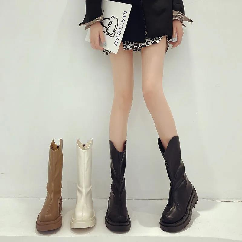 Martin boots women's 2 new autumn and winter fashion zipper cigarette boots thin boots flat-bottomed velvet medium boots