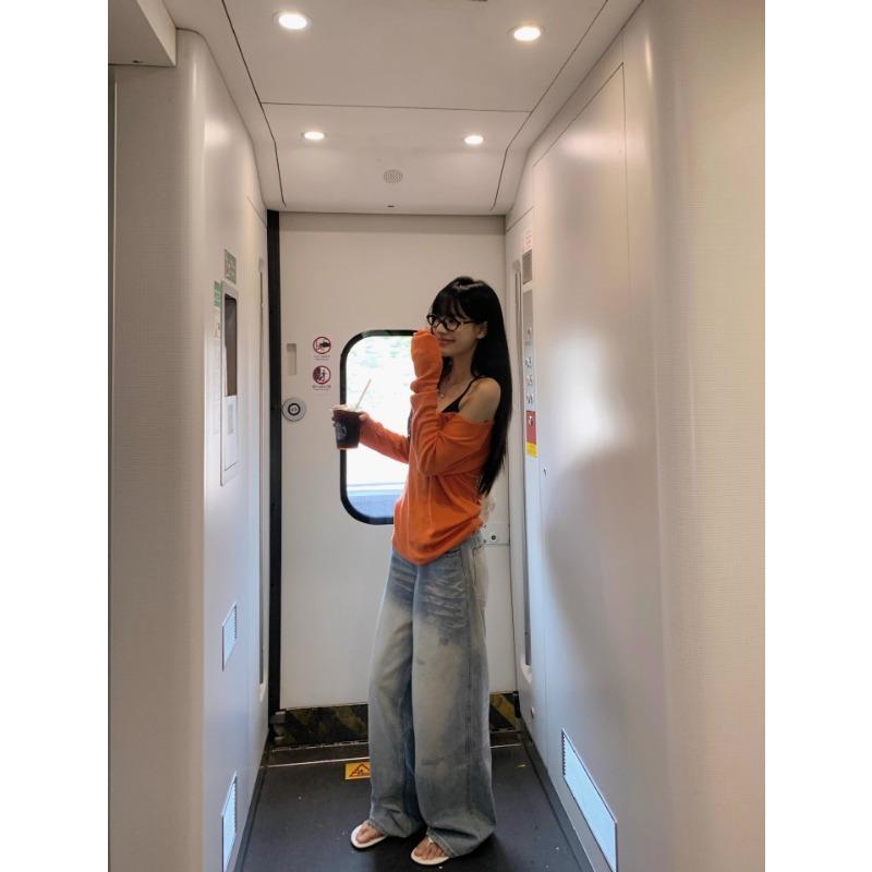 Summer Thin Long-sleeved Sun Protection Cover-up T-shirt Women's Loose Casual Off-shoulder New Top