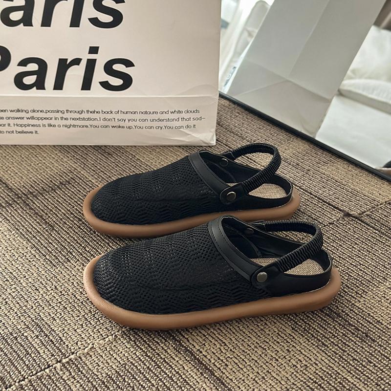 

2024 модные хиты продаж, летние новые сандалии с сетчатым носком, женские сандалии с мягкой подошвой и плоским дном, полые, большого размера, двухразовые сандалии 40 чёрный