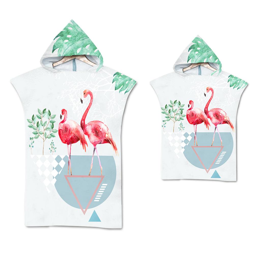 Flamingo Strandtuch Schnelltrocknend Kapuzenmantel Neoprenanzug Erwachsene Kinder Große Handtücher Eltern-Kind-Poncho Bademantel für Schwimmen Surfen