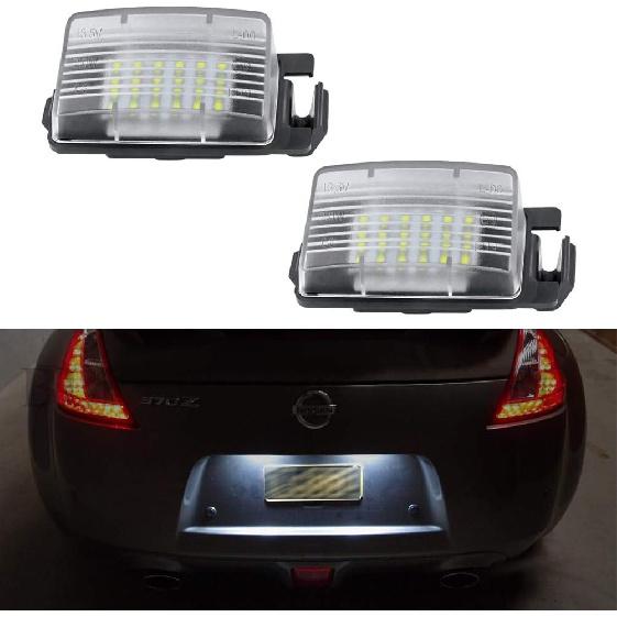 Gempro 2Pcs LED License Plate Light Lamp Assembly Replacement For Nissan 350z 370z GT-R Cube Leaf Sentra Versa 5D/4D Infiniti Q60 G35 G37 G25,