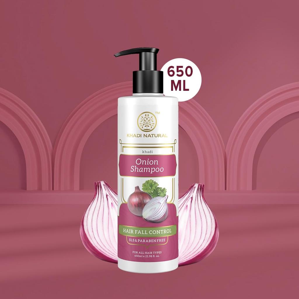 KHADI NATURAL Onion Shampoo Sulphate Paraben Free for Hair Growth, Dandruff Control, All Hair Types 650ml Pack of 2