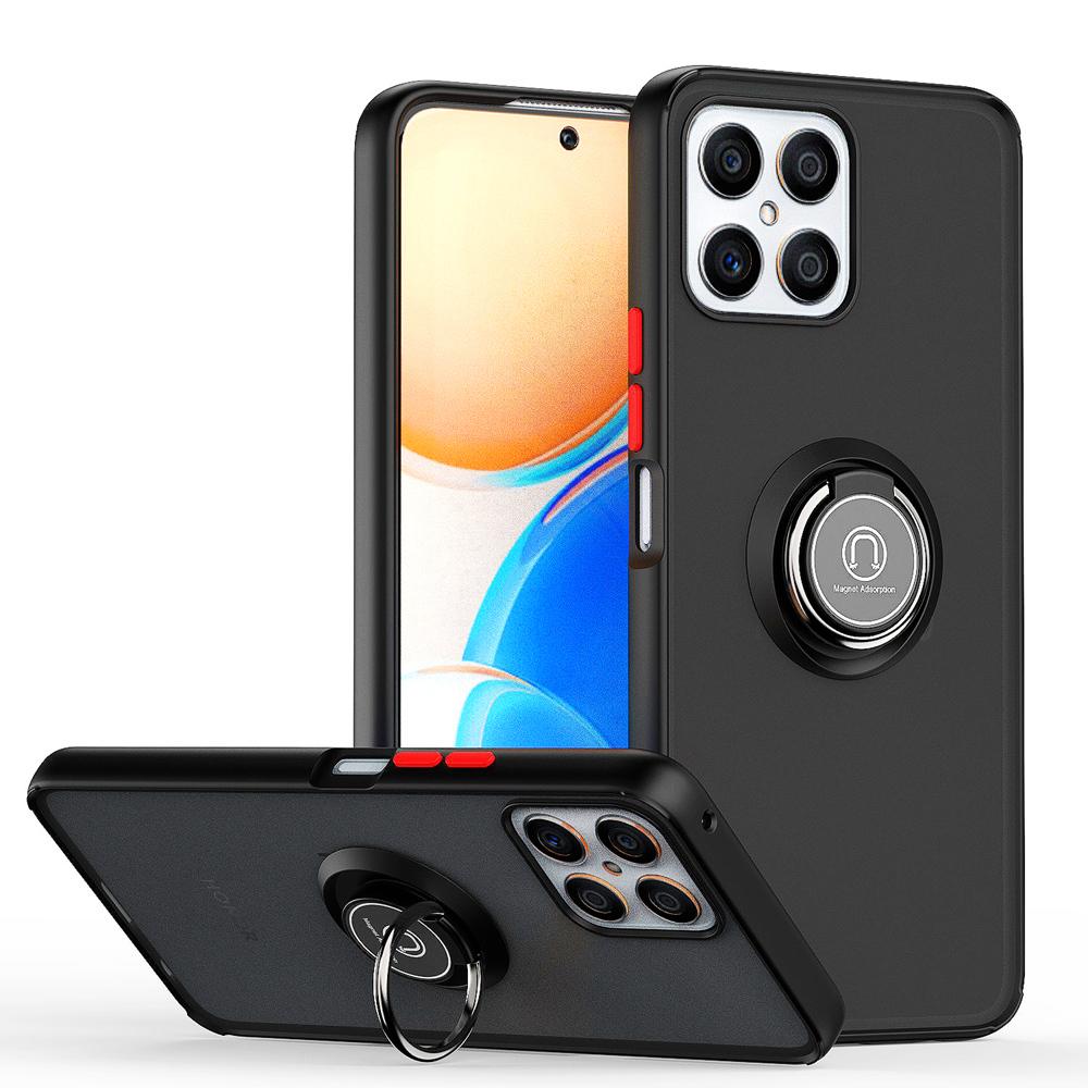 KEYSION Модный матовый прозрачный чехол для телефона Honor X8, прозрачный противоударный чехол-подставка для телефона с кольцом, задняя крышка для Huawei Honor X30i for Honor X30i красный/чёрный