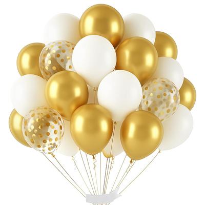 12inch 60pcs Gold White and Silver Balloon Set, Suitable for Weddings,birthdays, Pop Parties, Bridal Showers, Family Gatherings