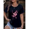 Flower print European and American large size fashionable round neck short-sleeved T-shirt