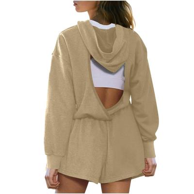 Dámské overaly ležérní jednobarevné s kapucí sportovní s otevřenými zády kombinézy bez zad s výřezy trendy outfity