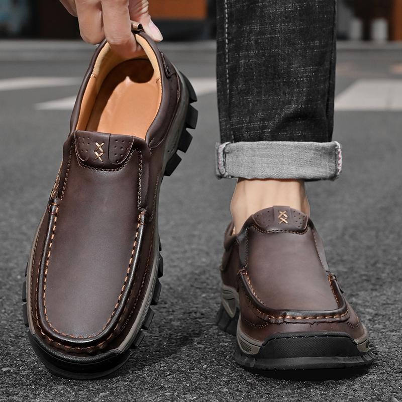 Moccasin Travel Climbing Camping Footwear Retro Style Leather Loafers Mens Comfort Casual Shoes Breathable Men Business Footwear