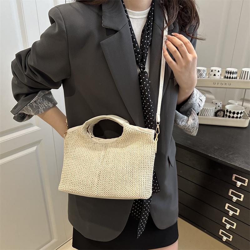 New Ins Korean Woven Bag Women's Fashion Commuter Shoulder Messenger Bag Casual Vegetable Basket Handbag