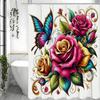 Butterfly Flower Shower Curtain, Bathroom Decorative Shower Curtain, Waterproof Shower Curtain with Hooks