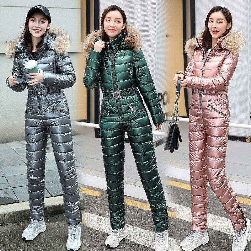 One-piece Ski Suit Women Thickening Snowboard Female Overalls Winter Windproof Waterproof Breathable Clothing Skiing Suit 2026