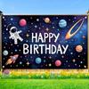 2D Boys Astronaut Birthday Backdrop, Planet & Star Banner, Space Themed Birthday Party Decor