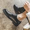 Men'S Leather Shoes Business Dress Casual Versatile Black Pointed Thick Sole British Fashion Wedding Shoes 9625-J