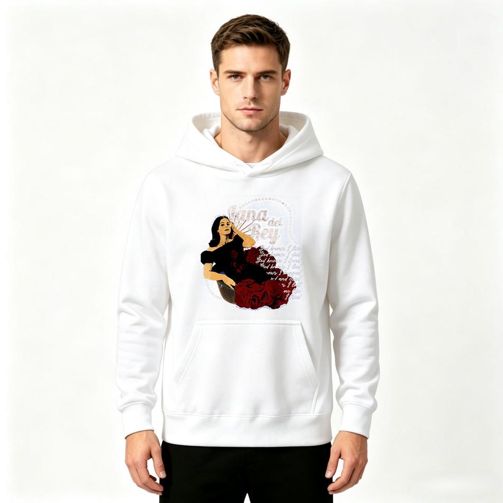 Men's Printed Pullover Hoodie Retro Art Figure Rose Pattern Casual Long Sleeve Hooded Sweatshirt
