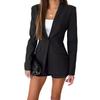 Women Suit Coat Lapel Long Sleeve Single Button Suit Jacket Solid Color Flap Pockets Urban Style Casual Business Outwear