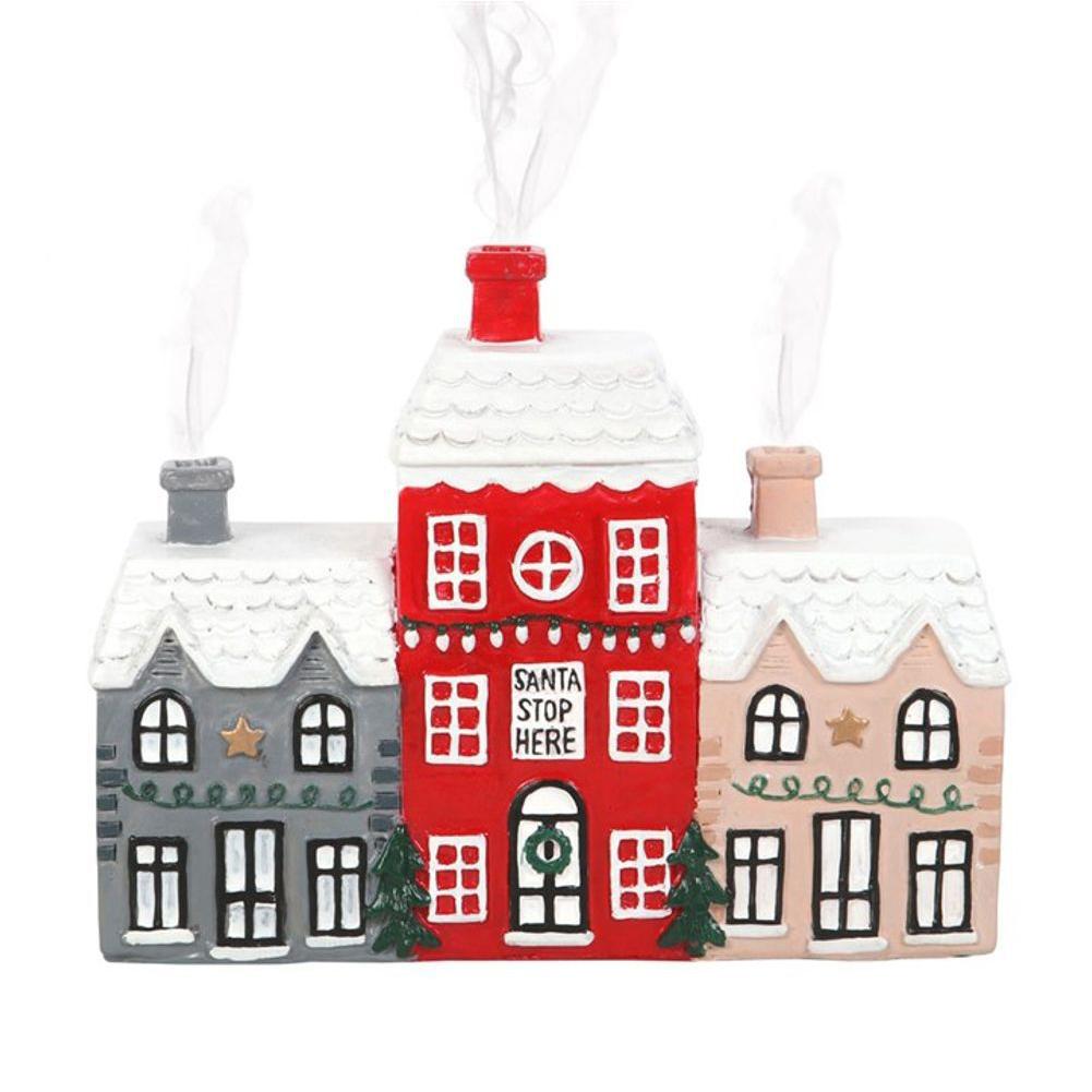 Village House Incense Burner Resin Snowy Winter House Figurines With 2 Incense Cone Burner Home Decoration For New Year Gift