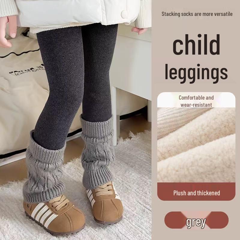 Trendy Girls' Fleece-Lined Cable Knit Patchwork Leg Warmers - Thick Lambswool Vertical Stripe Warm Pants