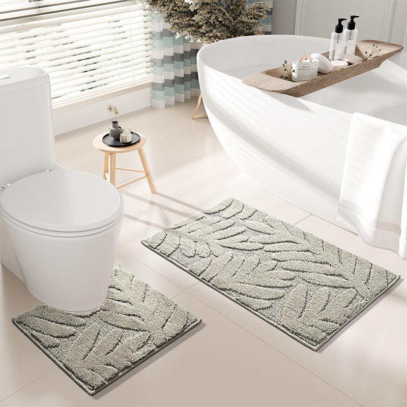 2pcs/set Home Flocked Bathroom Floor Mat Leaf High and Low Strong Absorbent Blanket Anti-slip Mat Quick-drying Foot Mat Dacron