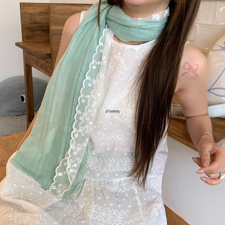 Jasmine Green Grapes Mori Style Cotton Linen Silk Scarf for Women - Spring/Summer 2025 Neck Accessory