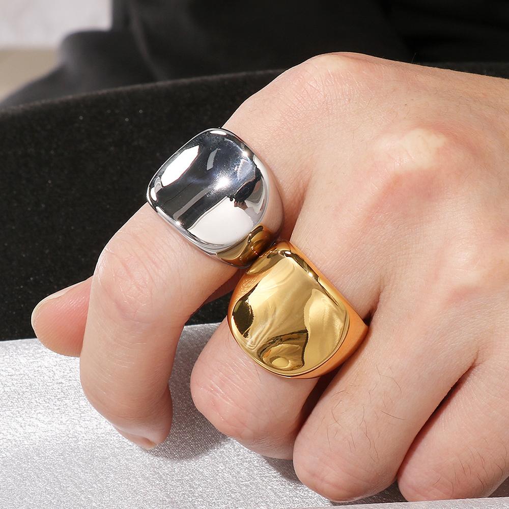 18K Vacuum Plated Wide Rings for Man Solid 316l Stainless Steel Men's Band Accessories Engagement Ring Birthday Party Jewelry