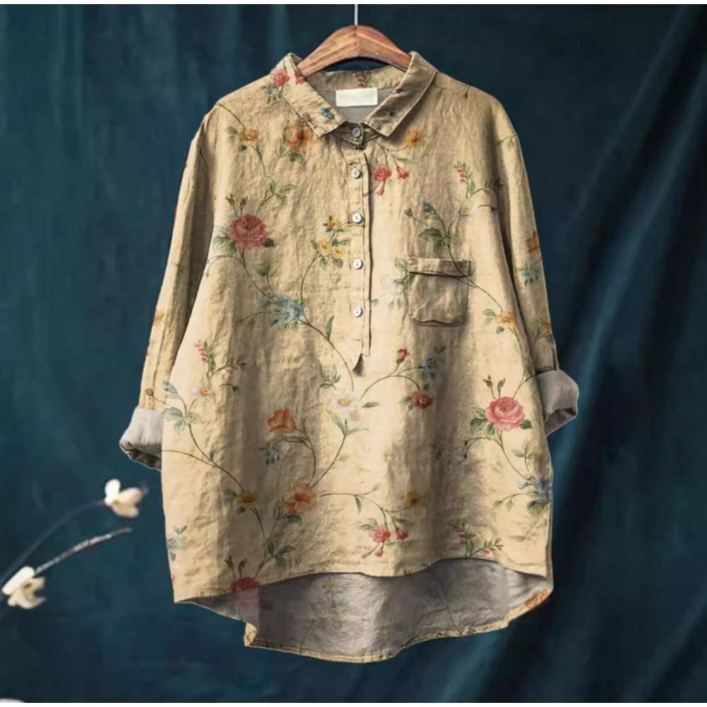 Damen Hemd mit Kragen, halber Knopfleiste, lockerem Schnitt, lässig, langen Ärmeln, aus Polyester
