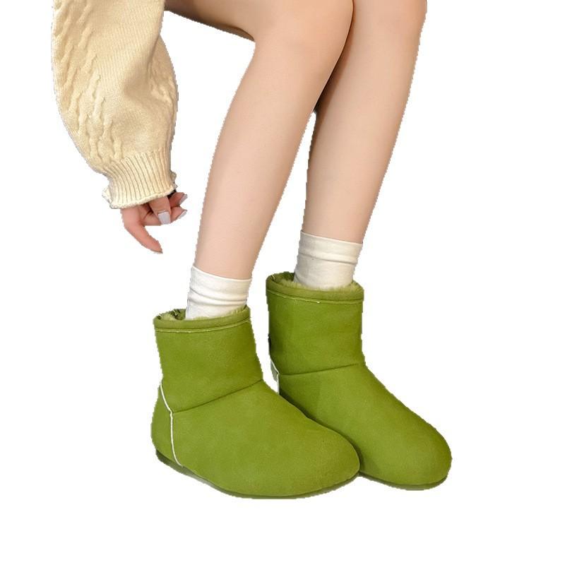 Winter 2025 new matte leather flat-bottomed retro Martin boots women's velvet warm ugly big-headed snow cotton boots