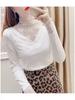 Trending Black Lace Base Layer Shirt - Autumn/Winter Plus Velvet Mesh Top for Layering with Sweaters