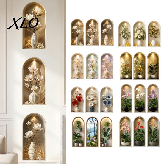2D Archway Decals 3Pcs Arched Flower Wall Stickers, Boho Style Floral Plant Decals, Self Adhesive PVC Peel And Stick Wallpaper for Waterproof Stickers