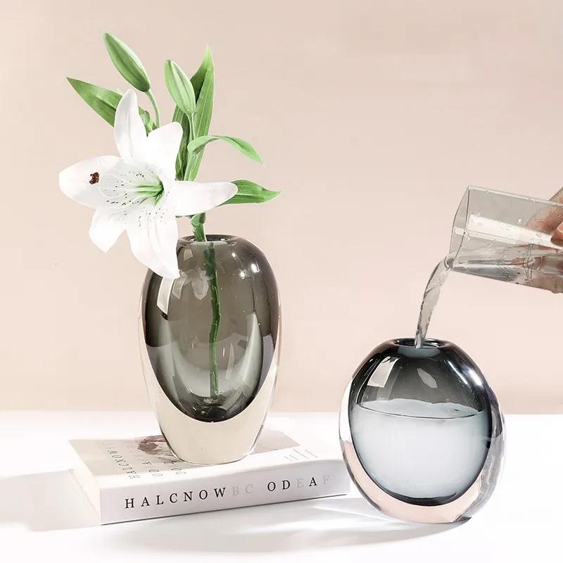 Farbverlauf Zweifarbige Glasvase, Blumenarrangement für den Esstisch, Glasbehälter, Aromatherapie-Diffusor, Wohnzimmerdekoration