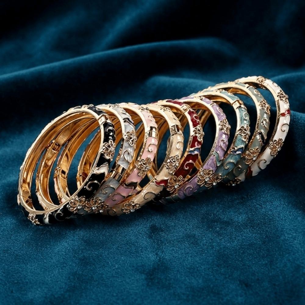 Colorful Vintage Cloisonne Bangle Traditional Women's Hand Bracelet Fashion Flower Bangle Girls