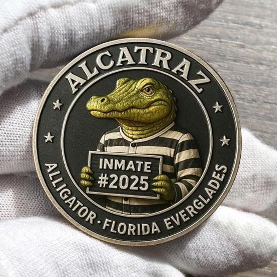 Crocodile Inmate Mugshot Coin Prison Memorabilia Crocodile Challenge Coin Florida Everglades Prison Collectible Crime History Coin Gift for Collectors