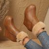 Botas Ankle Boot Femininas Aconchegantes com Forro de Pelúcia Salto Anabela Solado Grosso Pelo Fofo Quente Sapatos de Inverno Feminino Plataforma Robusta Botas Curtas de Couro PU